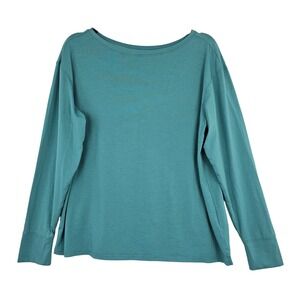 LL Bean Women's Teal Green Cotton Modal Boatneck Pleated Back Top Large L 519499